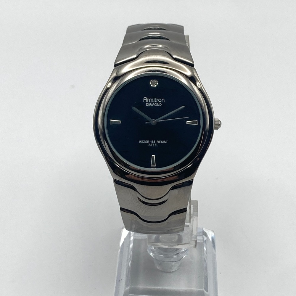 Armitron Men's Watch 38mm Black Diamond Accent Steel WR 50M New Battery 7.75"